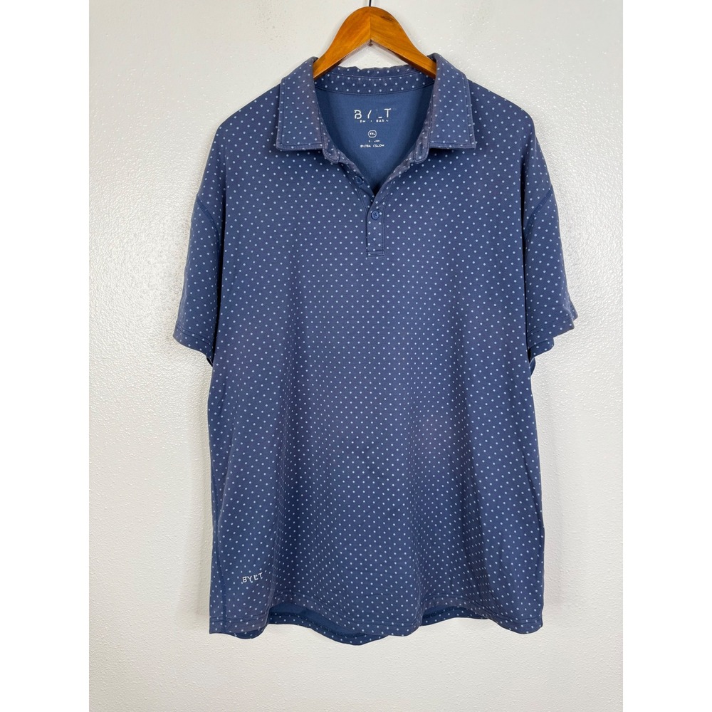 BYLT Premium Basics Mens XXL Blue Diamond Dot Short Sleeve Polo Shirt